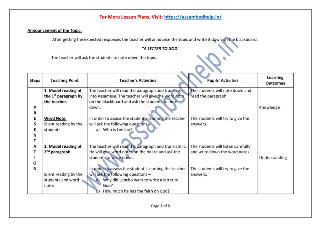 English Lesson Plan for B.Ed.