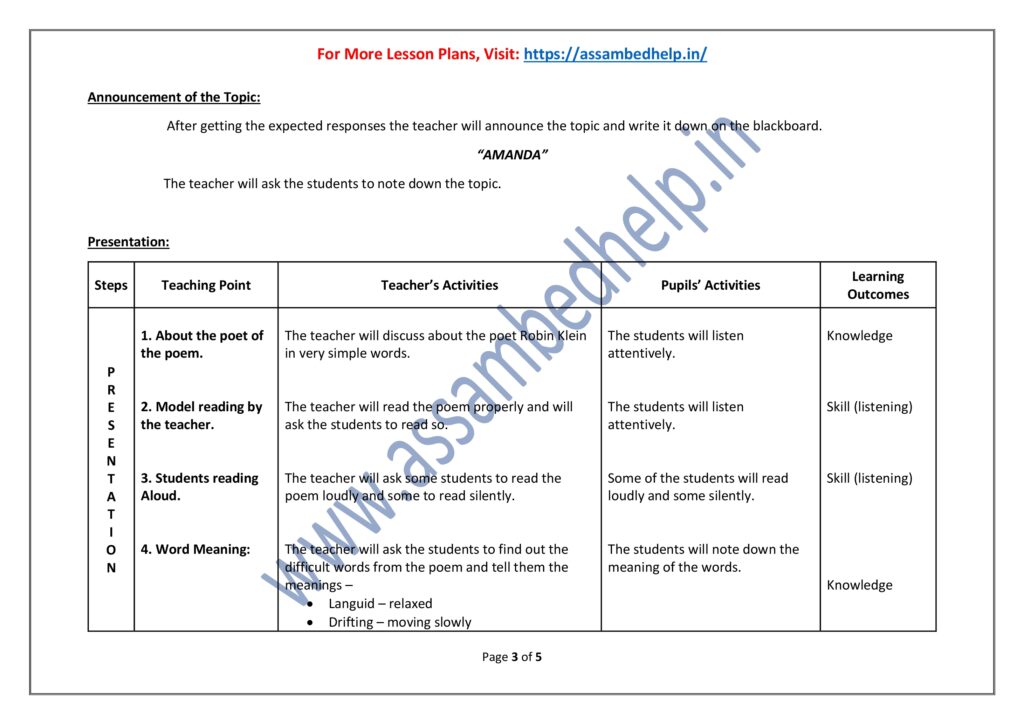 English Lesson Plan PDF Download for B.Ed.