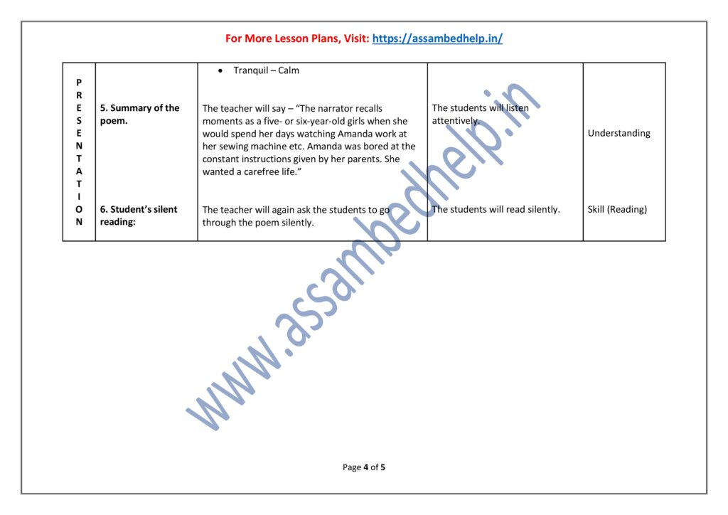 Amanda Class 10 Chapter Lesson Plan PDF